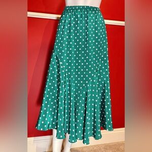 Vintage A-Line skirt green with white polka dots size 9-10